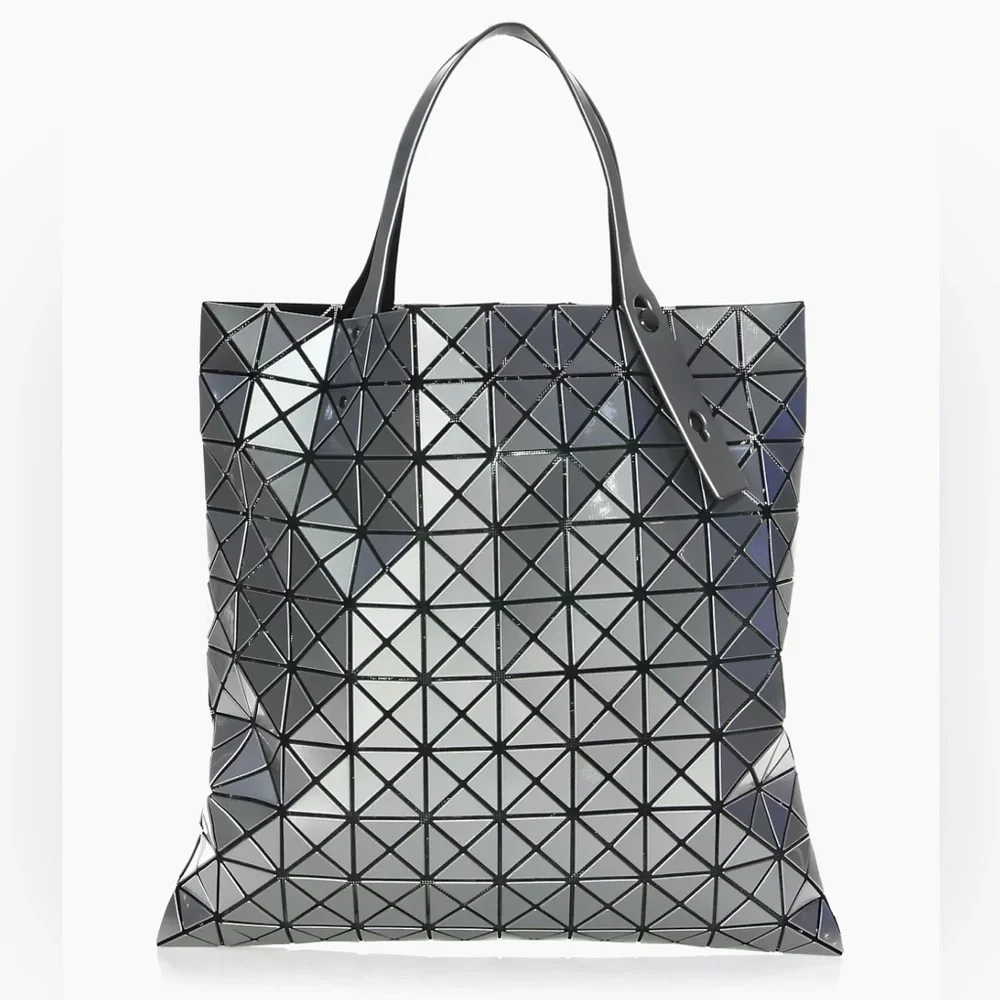 [Bao Bao] Issey Miyake Metallic PVC Geometric Black Mesh Zip-Close Shoulder Tote - Picture 2 of 16